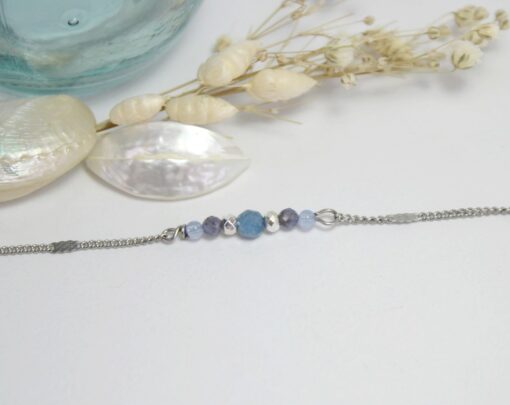 Bracelet aigue-marine acier inoxydable argenté Laoobijoux b