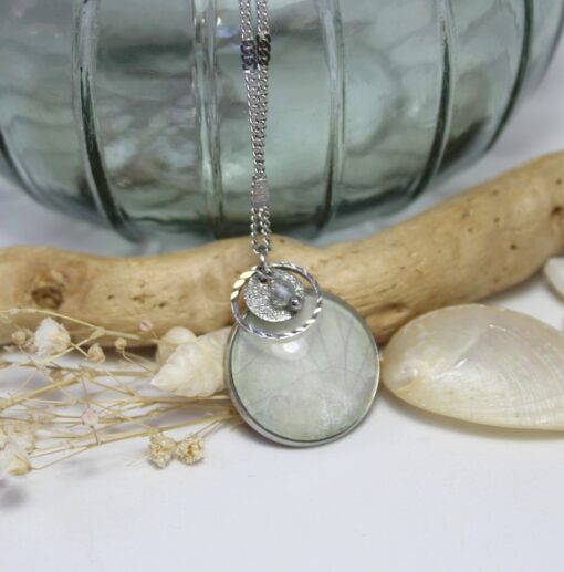 Sautoir blanc Labradorite Hortensia acier inoxydable Laoobijoux d